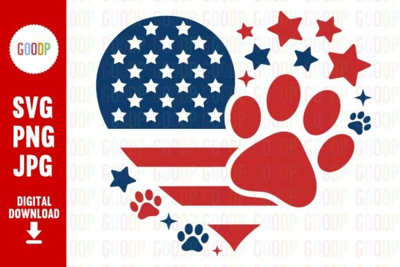 American Flag Heart and Dog Paw Png