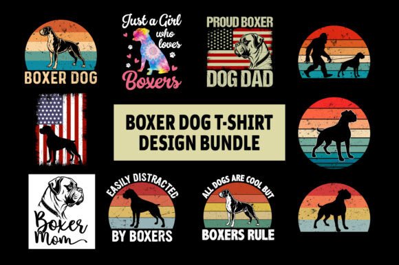 Boxer Dog T-shirt Design Bundle, Retro
