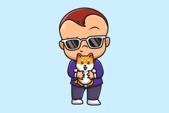 Cute Baby Boss Holding Shiba Inu Dog