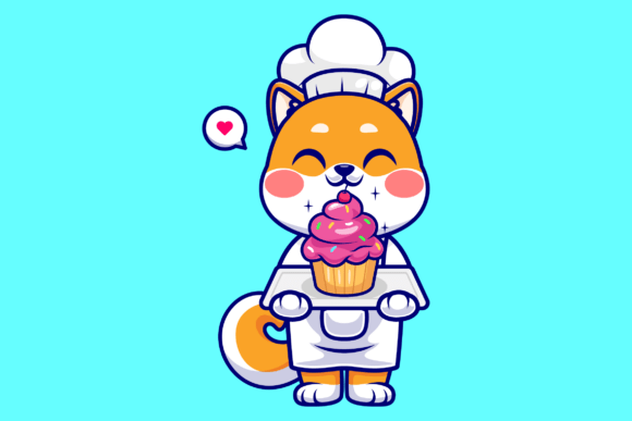 Cute Chef Shiba Inu Dog Cooking Cake