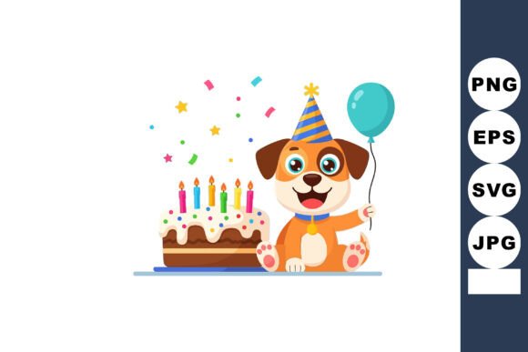 Cute Dog Celebrating Birthday with Cake
