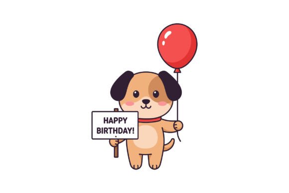 Cute Dog Holding a Birthday Sign and a Review