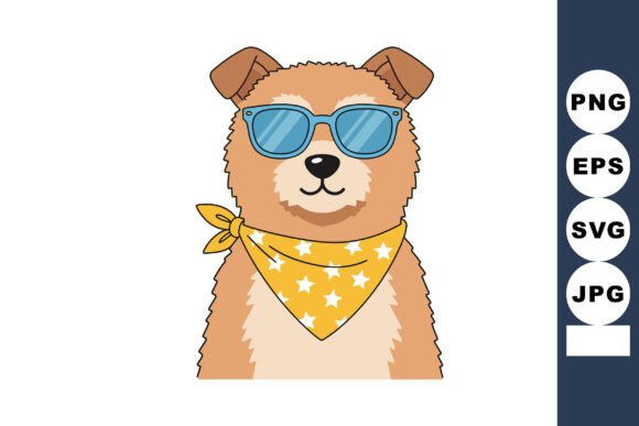 Cute Dog Wearing Blue Sunglasses and Yel