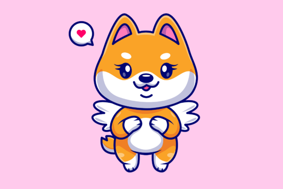 Cute Shiba Inu Dog Angel Flying Cartoon
