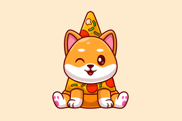 Cute Shiba Inu Dog Pizza Cartoon