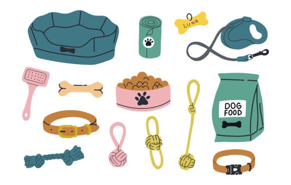 Dog Accessories Clipart Set