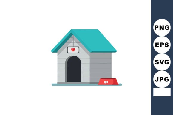 Dog House with Teal Roof and Red Food Bo