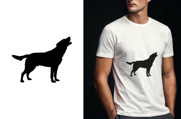 Dog Silhouette Howling Pose Art
