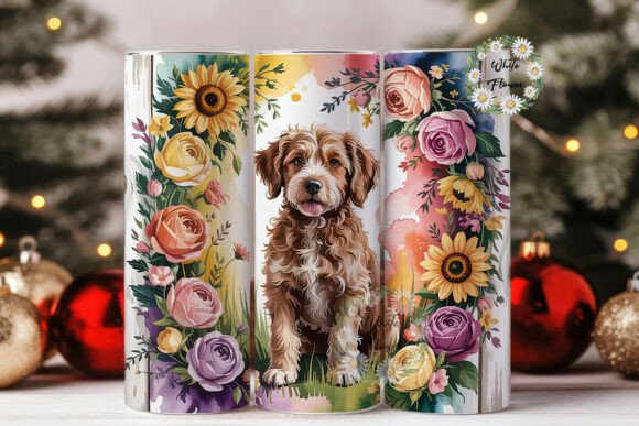Floral Doodle Dog 20oz Tumbler Wrap
