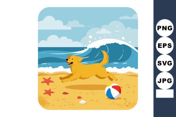 Golden Retriever Dog Playing on Sandy Be