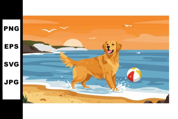 Golden Retriever Dog Playing with Beach