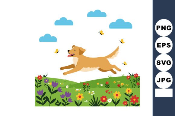 Golden Retriever Dog Running in Colorful