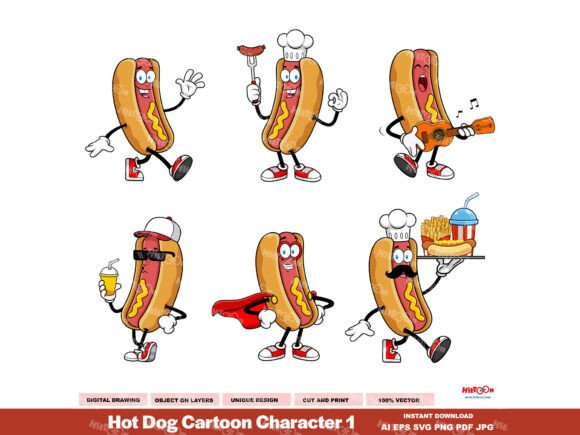 Hot Dog Cartoon Character Bundle 1