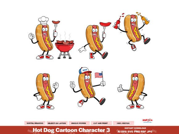 Hot Dog Cartoon Character Bundle 3