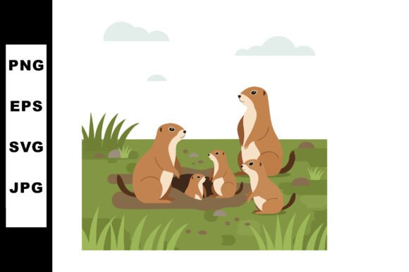Prairie Dog Family Socializing on Green