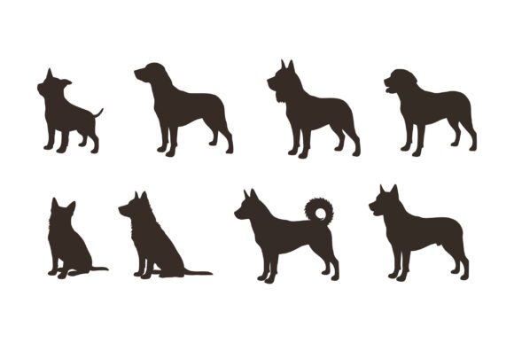Various Dog Silhouettes in Minimal Style
