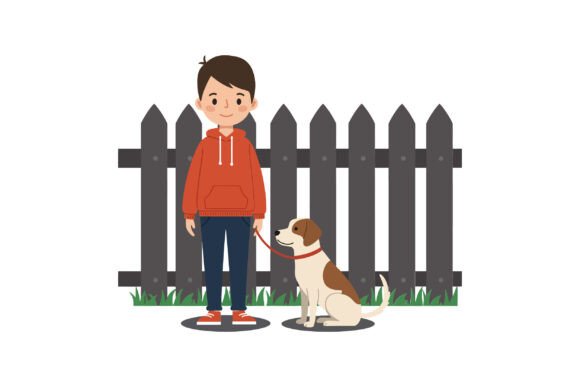 Young Boy Standing with a Dog in a Flat